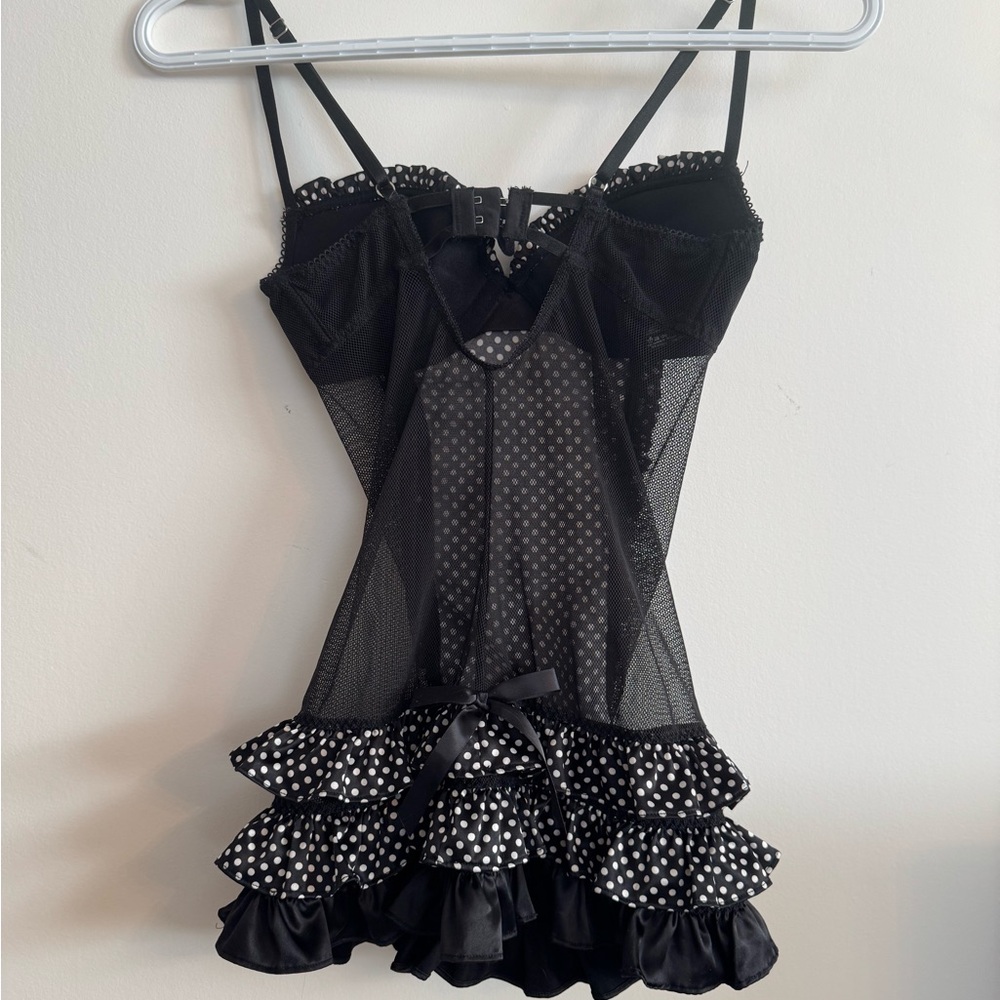 Victoria Secret Black Polka Dot Ruffled Lingerie - Picture 3 of 5